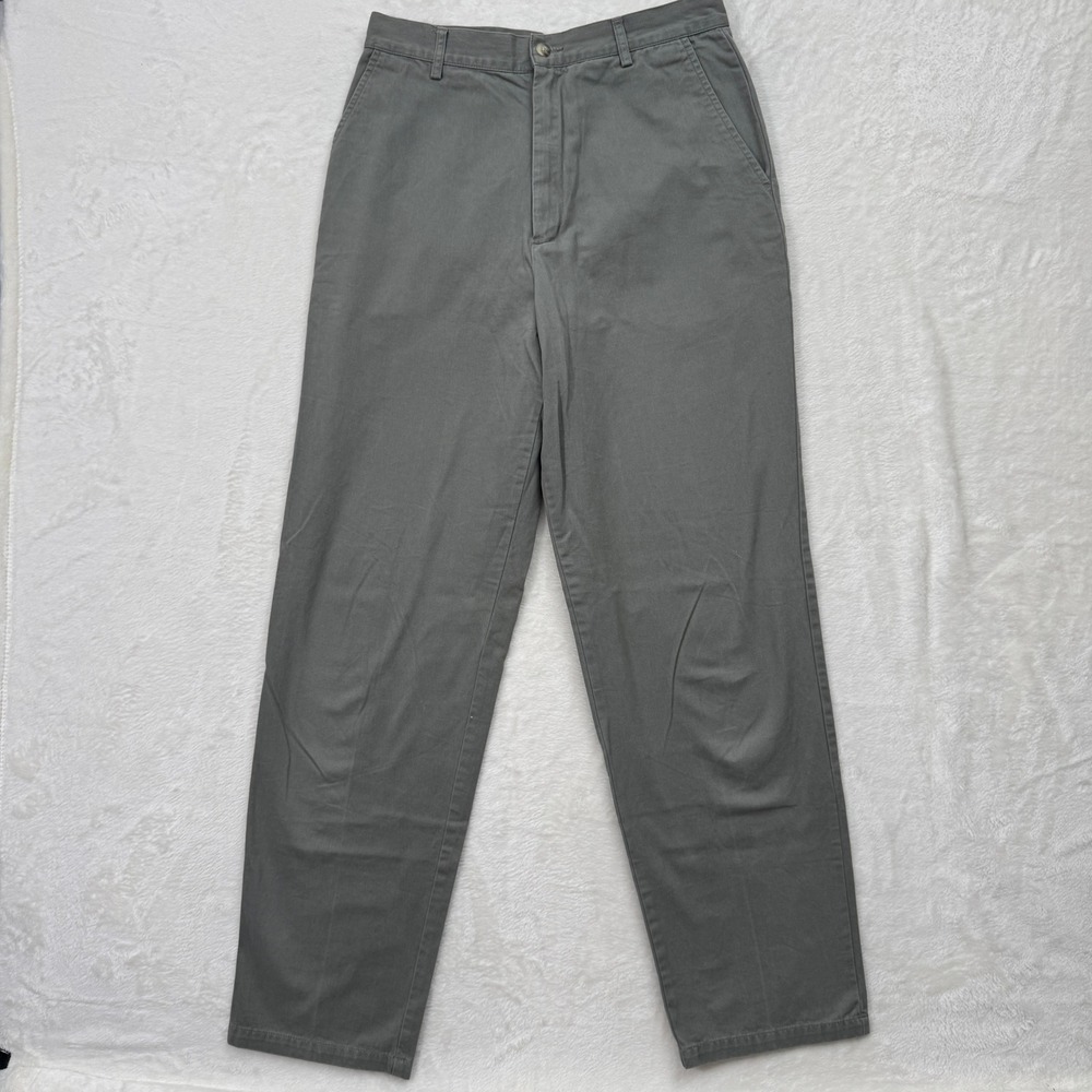 Eddie Bauer Chino Pants Womens 12 Gray Olive Green Straight Leg High Rise Cotton
